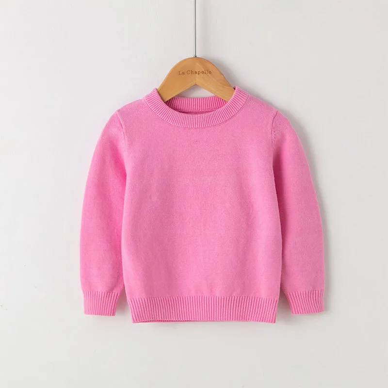 Kids Toddler Girls Boy Fashion Solid Long Sleeve Crewneck Sweater