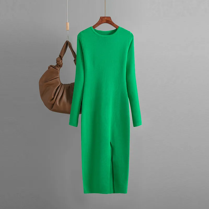 (Buy 1 Get 1) Women Basic Autumn And Winter Casual Solid Color Long Sleeve Knitted Dress