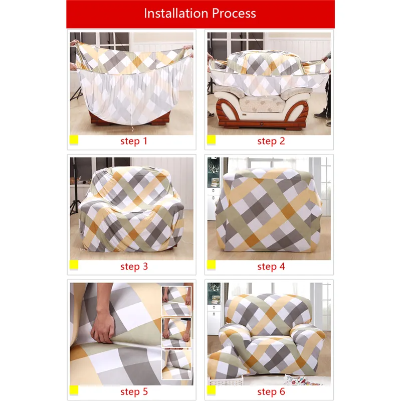 3-Seater 190-230cm Plaid Style Solid Color Elastic Sofa Cover