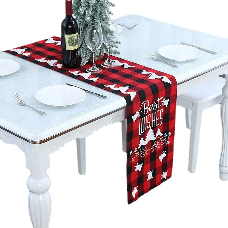 Christmas Red Black Plaid Polyester Cotton Tablecloth Placemat Tableware