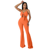 Women Solid Color Suspender Strap Hollow Flared Fashion Jumpsuit