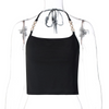 2 Pieces Women Sexy Halter Neck Solid Color Metal Chain Strap Top