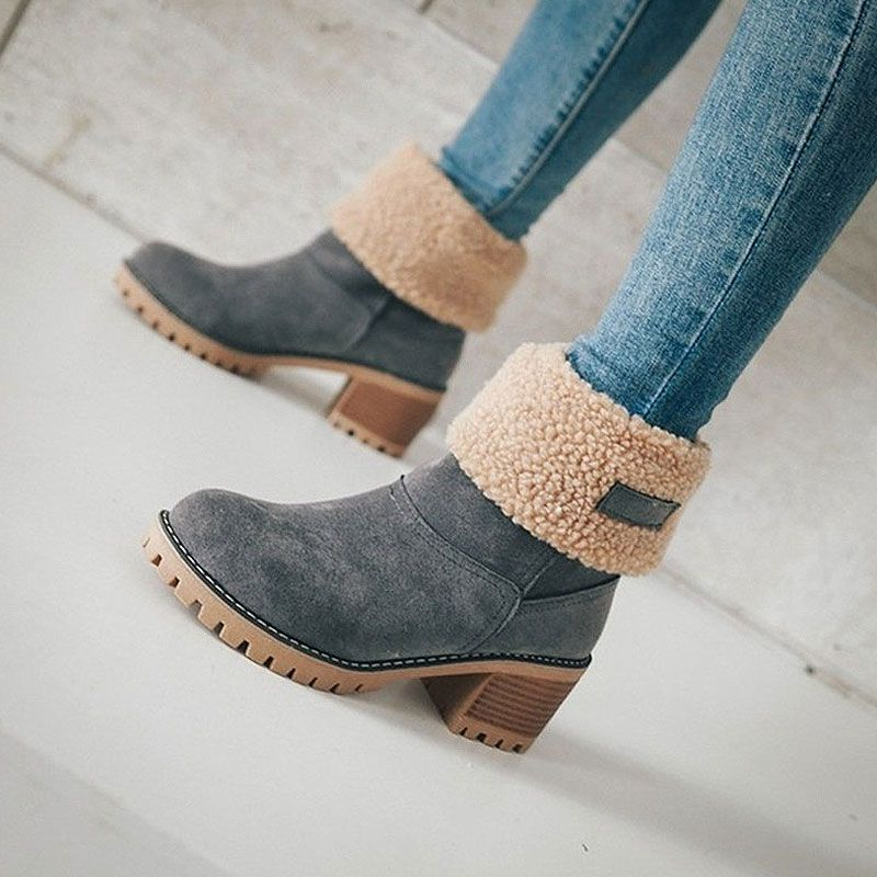 Suede Upper Chunky Heel Mid Calf Boots Shoes