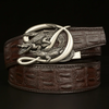 Men Fashion Casual Business Solid Color Leather Metal Buckle Crocodile Belt