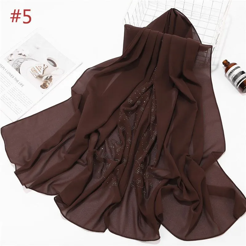 (Buy 1 Get 1) Leaf-Shaped Rhinestone Decor Women Chiffon Hijab Scarf