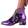 Women Fashion Ethnic Style Embroidered Rhinestone Chunky Heel Short Boots