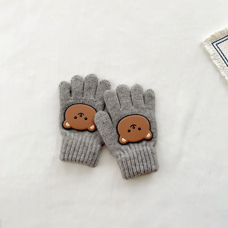 (Buy 1 Get 1) Kids Winter Cute Cartoon Bear Knitwear Finger Gloves