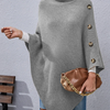 Autumn And Winter Women Fashion Button High Collar Irregular Sweater Shawl Coat