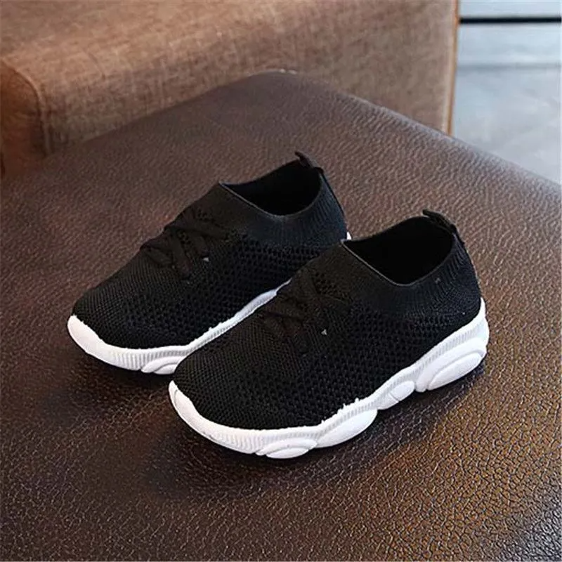 Fashion Boy Girl Solid Color Breathable Stretch Mesh Sport Run Sneakers Shoes