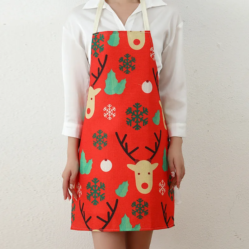 (Buy 1 Get 1) Christmas Print Santa Elk Kitchen Apron Tableware