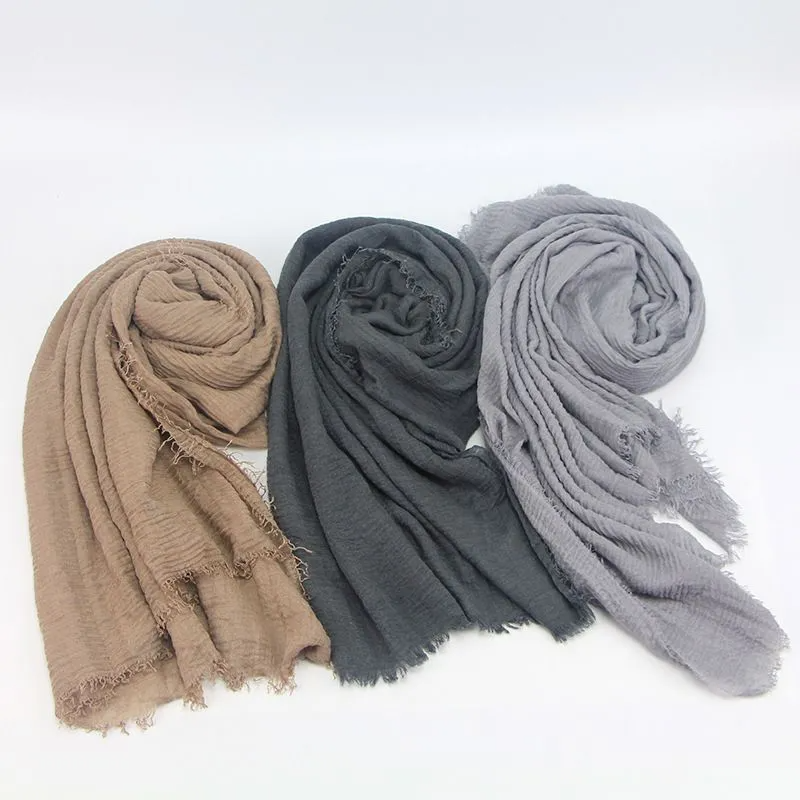 (Buy 1 Get 1) Women Pure Color Raw Edge Hijab Scarf