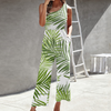 Women Slanted Shoulder Top Printed Waist Wide Leg Jumpsuit