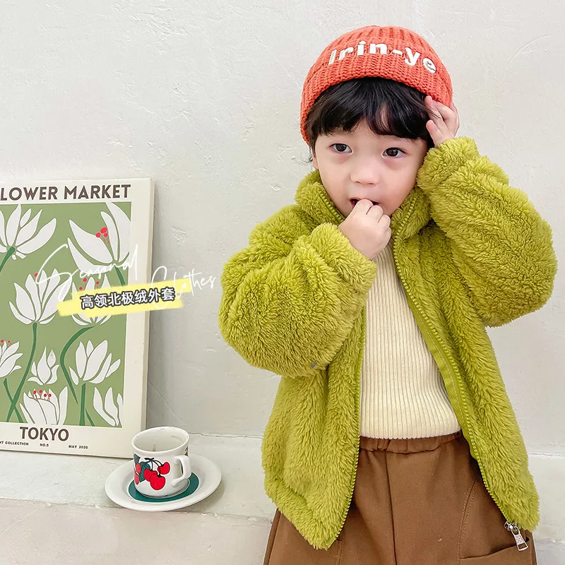 Kids Toddler Girls Boys Autumn Winter Fashion Casual Cute Solid Color Turtle Neck Woollining Zipper Coat