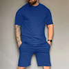 Men Summer Fashion Casual Sports Solid Color Round Neck Short Sleeve T-Shirt Shorts Sets