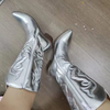 Women Fashion Vintage Embroidered Long Cowboy Boots Plus Size