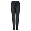 Women Fashion Solid Color High Waist Sash PU Leather Pants