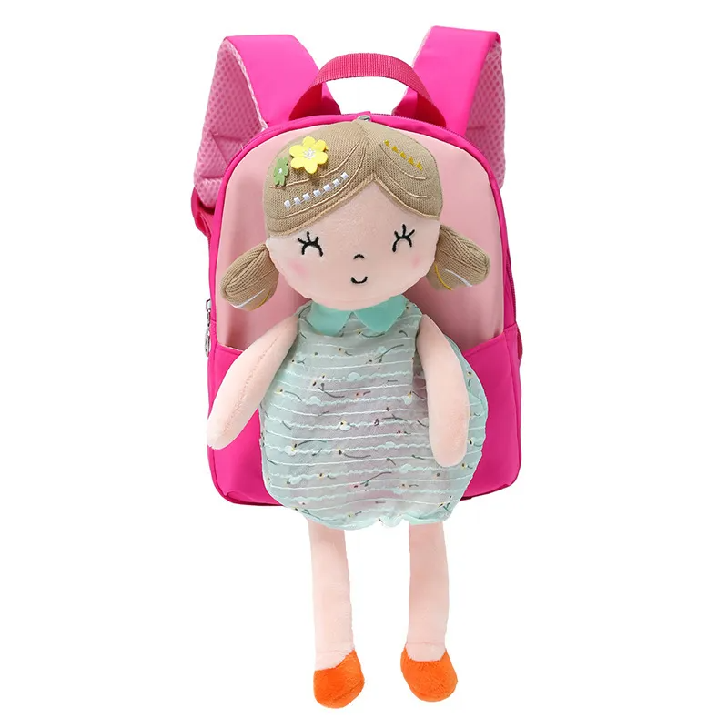 (Buy 1 Get 1) Kids Girls Cute Casual Colorblock Zipper Plush Doll School Backpack Bag