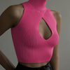 Fashion Women Solid Color Sleeveless Hollow Slim Fit Cropped Knitwear Top