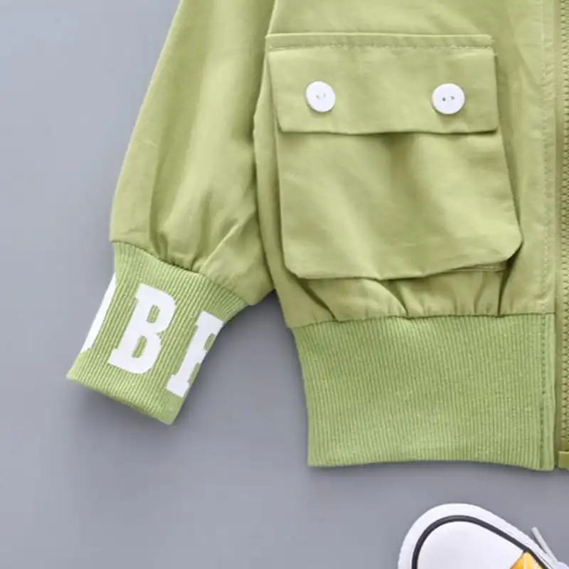 Kids Letter Pattern Pocket Design Zipper Coat