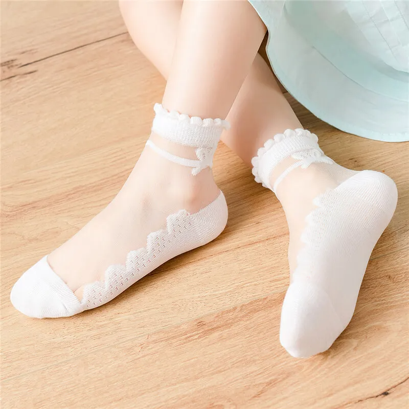 Girls Simple Transparent Lace Breathable Socks Set