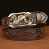 Men Fashion Casual Business Solid Color Embossed Leather Dragon Metal Buckle Belt