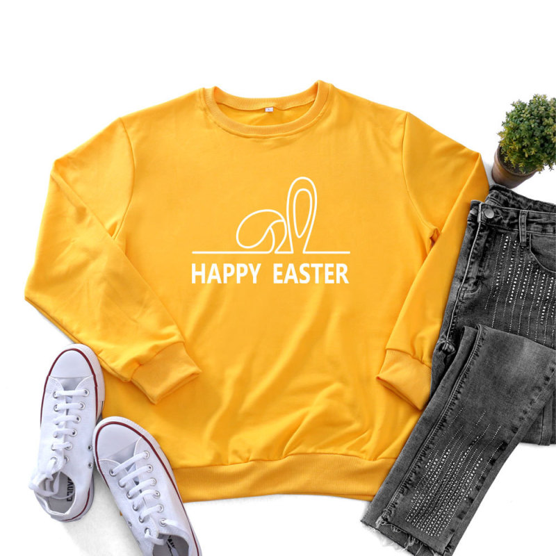 Easter Fashion Ladies Long Sleeve Bunny Ears Printed Round Neck Sweatshirt