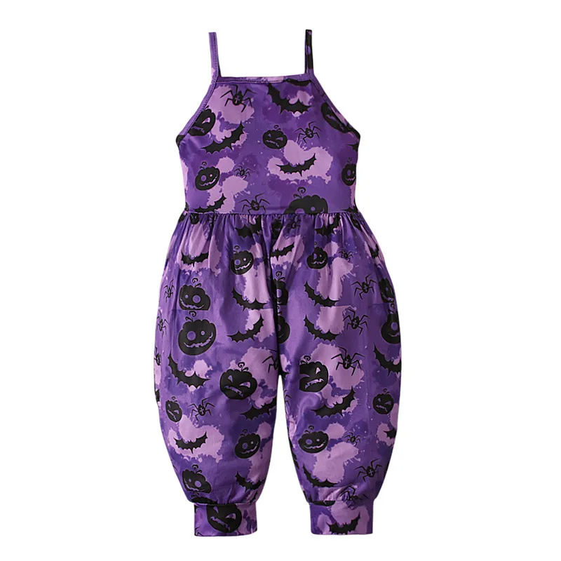 Kids Toddler Girls Boys Summer Fashion Casual Cute Halloween Colorblock Pumpkin Skull Bat Pattern Camisole Jumpsuit