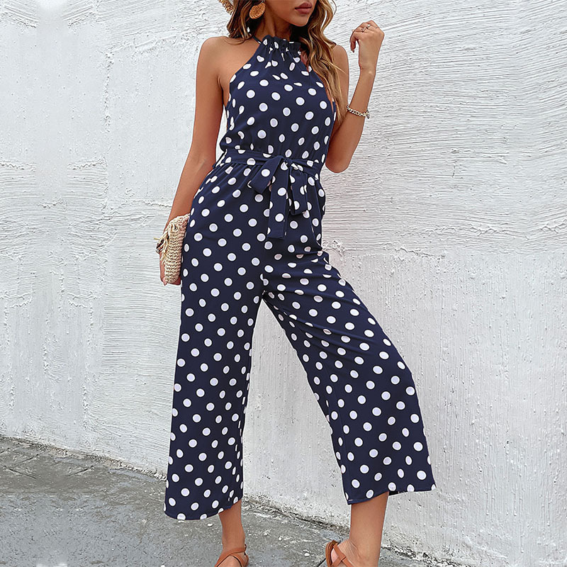 Women Loose Wide Leg Polka Dot Jumpsuit