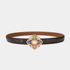 Women'S Fashion Casual Retro Gemstone Alloy Smooth Buckle Genuine Leather Thin Belt