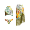 Retro Printed Women Swimwear Cover Skirt Two Pieces Bikini Set