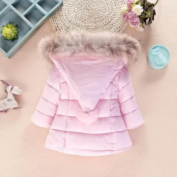 Girls Winter Woolen Collar Thickening Hooded Coat