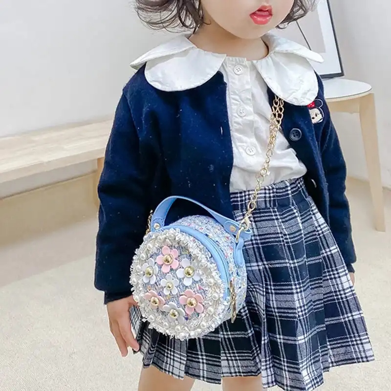 Girls Round Flower Decoration Crossbody Bag