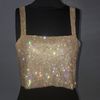 Nightclub Back Slit Metal Sheet Rhinestone Tie Chain Sling Crop Top