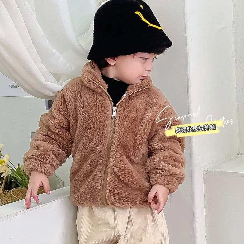 Kids Toddler Girls Boys Autumn Winter Fashion Casual Cute Solid Color Turtle Neck Woollining Zipper Coat