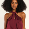 Women Fashion Summer Halter Neck Strap Backless Solid Satin Top