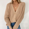 Women Casual V-Neck Buttoned Lantern Sleeve Sweater