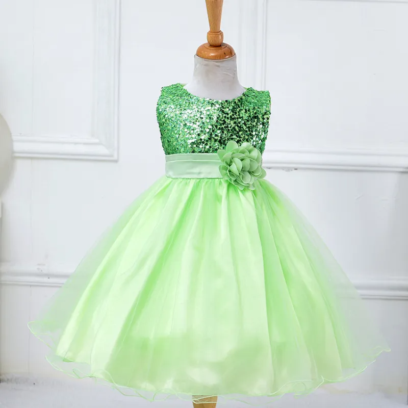 Kids Toddler Big Girls Summer Fashion Party Cute Sweet Solid Color Sequins Floral Pleated Sleeveless Mesh Party Tutu Dress