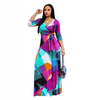 Women Ramadan /Eid Fashion Casual Printed V-Neck Long Sleeve Dress