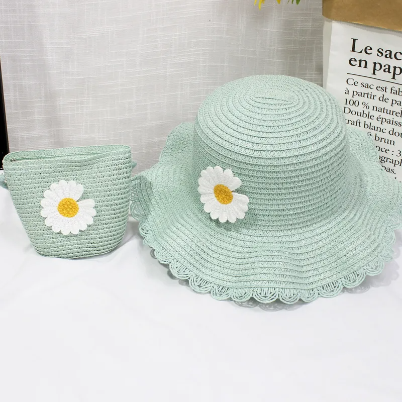 Kids Fashion Small Daisy Straw Bucket Hat + Messenger Bag Set