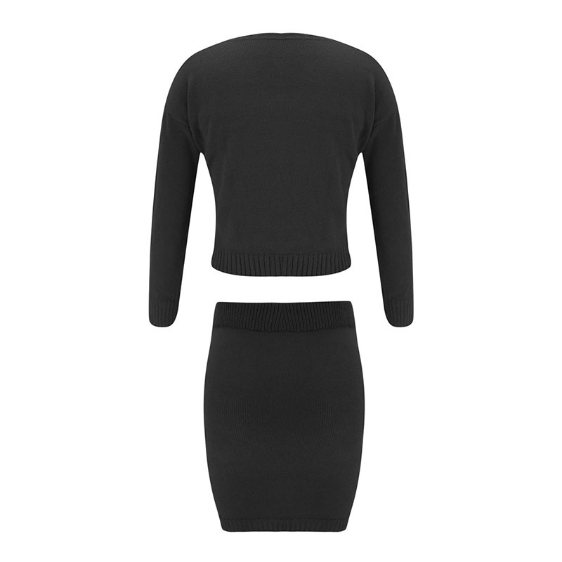 Solid Color Tube Top And Single-Breasted Cardigan And Bodycon Skirt Knit Three Pieces Sets