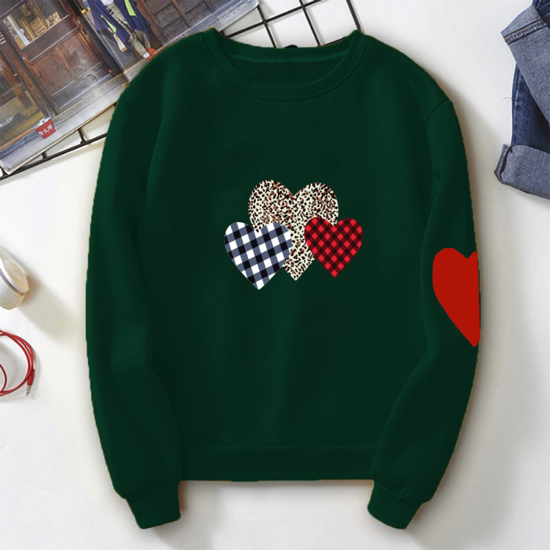 Women Casual Basic Heart Printed Round Neck Sweatshirt