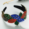 Retro Wide-Brimmed Leaf Shape Rhinestone Rice Bead Headband