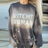 Casual Women Sweater Tie Dye Skull Letter Print Round Neck Sweatshirt