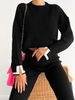 Autumn Winter Women Round Neck Long Sleeve Contrast Color Sweatshirt And Pants Athleisure Set