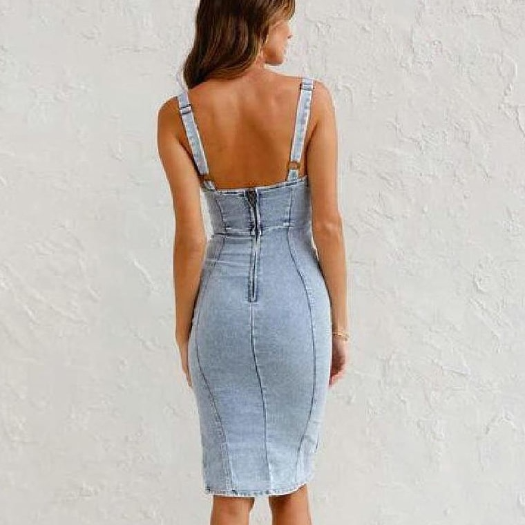 Women Creative Irregular Slit Zipper Denim Dress