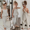 Girls Solid Color Stringy Selvedge Design Romper