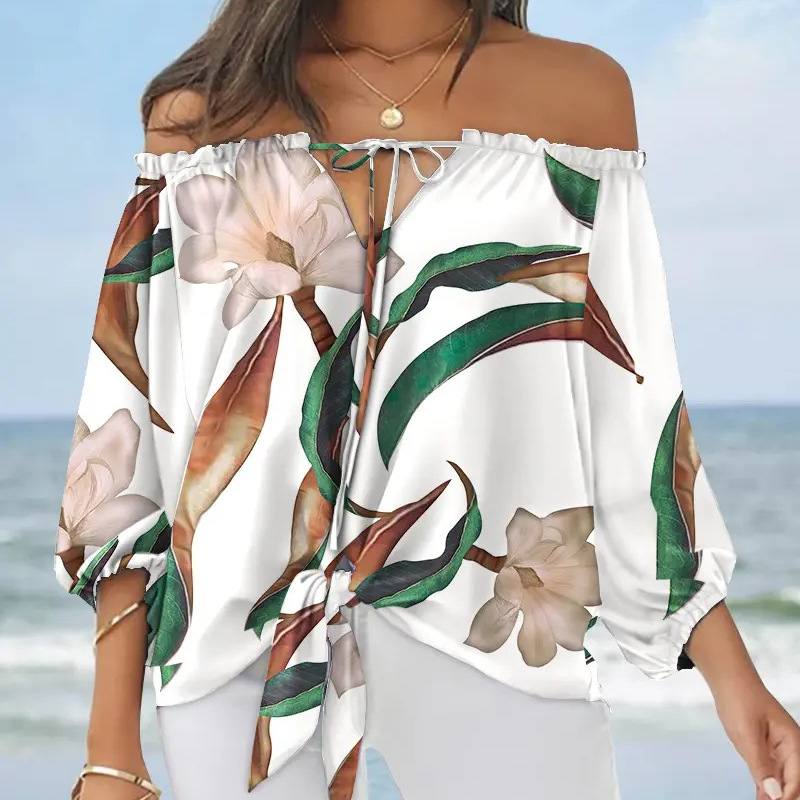 Women Elegant Bohemian Sexy Fashion Floral Print Off-The-Shoulder Top