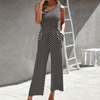 Women Slanted Shoulder Top Printed Waist Wide Leg Jumpsuit 1