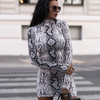 Turtleneck Long-Sleeve Animal Print Bodycon Dress