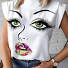 Women'S Simple Short Sleeve Stand Collar Lip Print Blouse